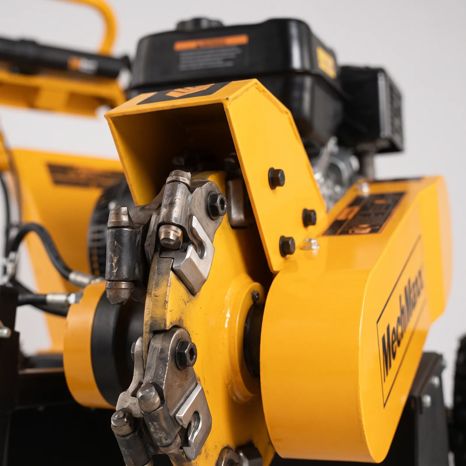 Close-up of the MechMaxx stump grinder cutting wheel